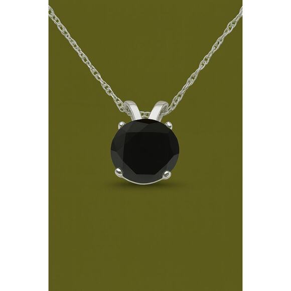 1ct Black Diamond Solitaire Pendant | 14K White Gold | Gift Box Appraisal Card - Picture 1 of 5